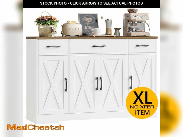 Lot 74-12667975 - Homfa Buffet Cabinet with 3 Drawers and 4 Doors, 55.1â W Kitchen Sideboard Storage Cabinet with Ad...