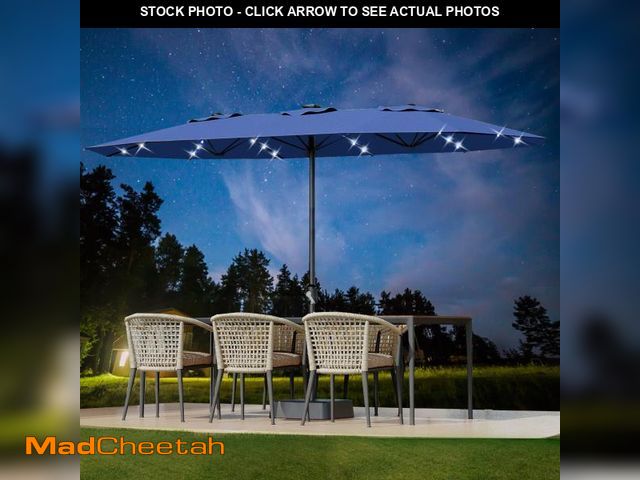 Lot 74-12541561 - 15FT Large Patio Umbrella with Base and Solar Lights, Double-Sided Rectangle Umbrella Oversized Shad...