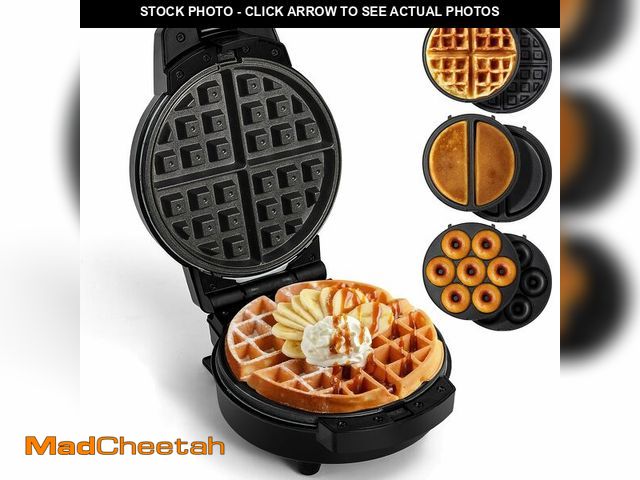 Lot 74-12714842 - Mini Waffles Maker with 6 Removable Plates, 3 in 1 Small Waffle Maker Mini- Waffle, Pancake, Donut, ...