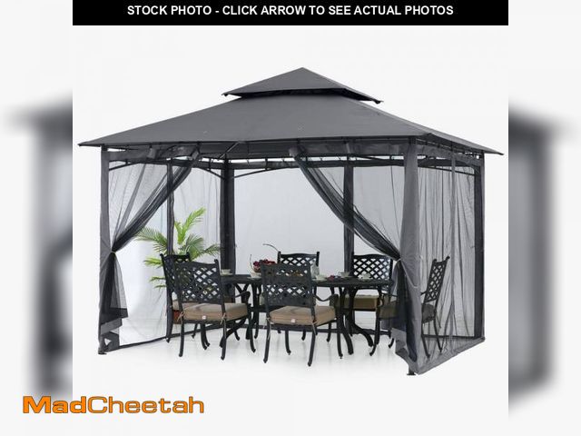 Lot 74-12165521 - ABCCANOPY 10 ft. x 12 ft. Gray Steel Outdoor Patio Gazebo with Vented Soft Roof Canopy and Netting -...