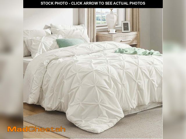 Lot 74-13815573 - U by Bedsure Queen Comforter Set - 7 Pieces White Comforters , Pintuck Bedding Sets for All Season, ...