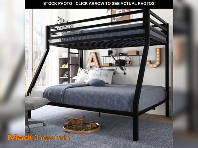 Lot 74-12462303 - Amolife Twin Over Full Metal Bunk Bed with Removable Stairs  Full-Length Guardrail  Black - UNUSED