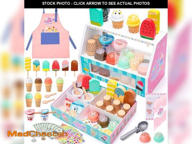 Lot 74-12329137 - *SEE DETAILS* Meland Ice Cream Toy - Wooden Ice Cream Play Set with Aprons, Pretend Play Toys with P...