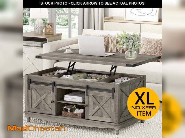 Lot 74-14603565 - (MISSING HARDWARE) Flycity 48" Farmhouse Lift Top Coffee Table with Storage Sliding Barn Door, Pull ...
