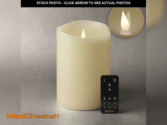Lot 74-12717232 - Softflame Flameless Candle - 5" x 7.5" Ivory - Flickering Moving Flame Pillar Candle, Includes Remot...