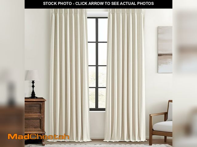 Lot 74-13567899 - Cream Blackout Curtains &amp; Drapes 96 Inches Long 2 Panels Set for Sliding Glass Doors, Pinch Plea...