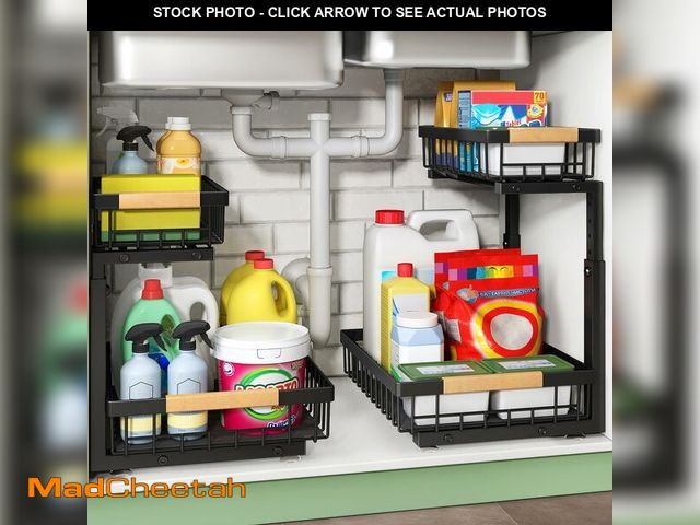 Lot 74-14428207 - Kitstorack Under Sink Organizer, 2 Tier Under the Sink Storage, Slide out Pull out Cabinet Organizer...