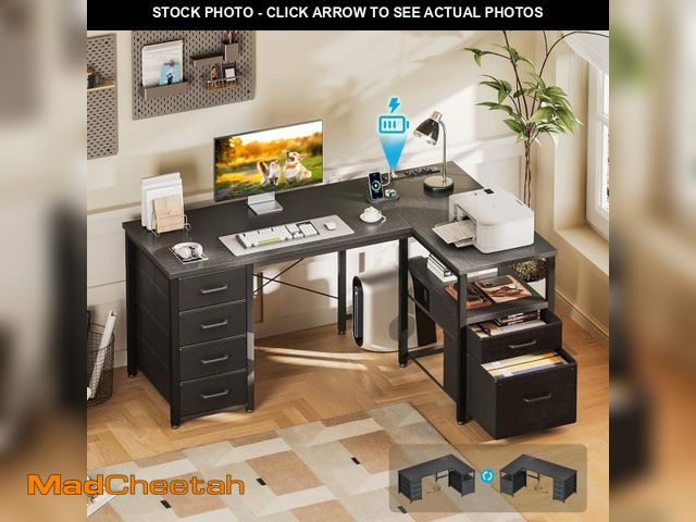 Lot 74-12420855 - Casacomoda 55 inch Computer Desk with 5 Drawers and File Cabinet for Storage, Office Desk with Stora...