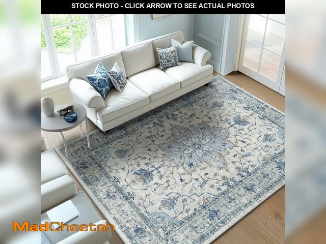 Lot 74-13076053 - RELEANY Area Rugs 6'x9' Washable Non-Slip, Floral Vintage Distress Print Pattern Medallion Carpet fo...