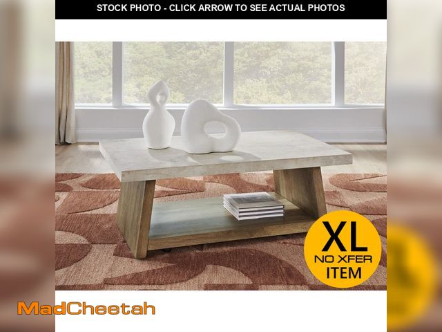 Lot 74-12939977 - Signature DESIGN BY ASHLEY Brendalhouse 47.75 in. Light Brown Rectangle MDF Coffee Table with Shelve...