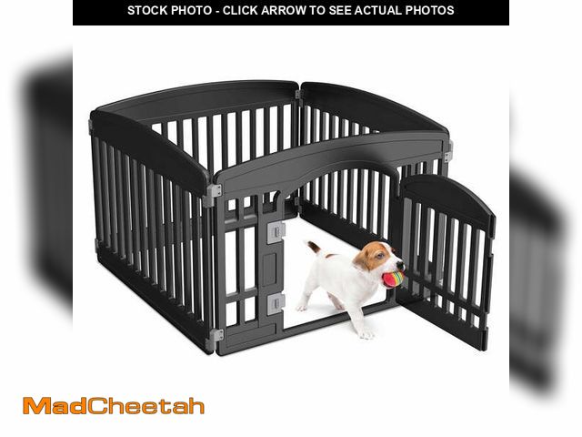 Lot 74-14259772 - edx Dog Playpen, 4-Panel 24" Foldable Pet Pen with Door, Indoor/Outdoor Puppy Pen, Customizable, Bla...