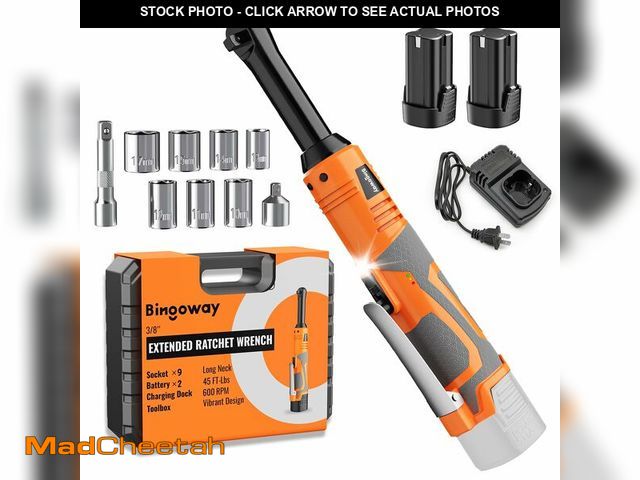 Lot 74-12709953 - Bingoway 3/8" Extended Electric Ratchet Wrench Set, 45ft-lbs Cordless Long Neck Power Ratchet Wrench...