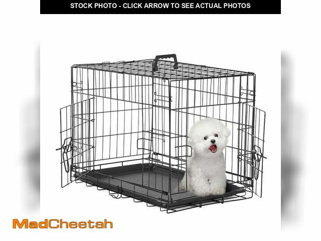 Lot 74-14434474 - EDX Small Dog Crate with Divider Panel, 24" Double Door Folding Metal Wire Dog Cage with Plastic Lea...