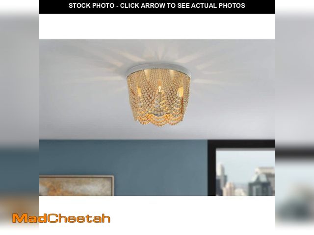 Lot 74-12692449 - Home Decorators Collection Harlan 15 in. 3-Light Brushed Grey Flush Mount with Natural Real Wood Bea...