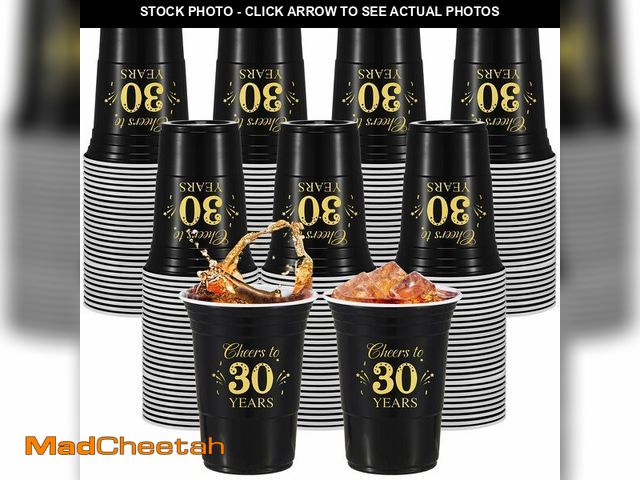 Lot 74-13550792 - Ziliny 100 Pcs 30th Birthday Cups Bulk, Cheers to 30 Years 16 oz Disposable Plastic Cups for Men Wom...