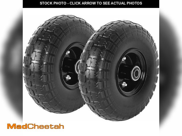 Lot 74-12674384 - AR-PRO (2-Pack) 10-Inch Solid Tire 4.10/3.50-4" Tire and Wheels Flat Free with 5/8" Bearings, 2.2" O...