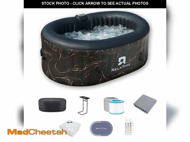 Lot 74-13815075 - RELXTIME 2 Person Oval Inflatable Hot Tub Set Outdoor Spa with 100 Massage Jets, LED Light , Black -...