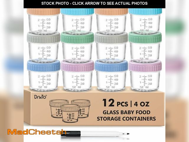Lot 74-14475049 - DRKIO 12 pcs Baby Food Storage Containers 4 Oz Small Glass Jars with Lids - UNUSED