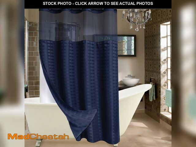 Lot 74-12710738 - Conbo Mio Stall No Hook Shower Curtain with Snap in Liner Set, Hotel Luxury Navy Blue Shower Curtain...