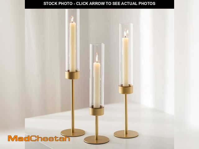 Lot 74-12453924 - Glass Hurricane Candlestick Holders Gold - Romadedi Taper Candle Holder Tall Clear Glass Cylinder Ta...