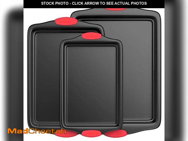 Lot 74-12137155 - NutriChef 3-Piece Nonstick Kitchen Oven Baking Pans - Premium &amp; Stylish Non-Stick Steel, Commerc...