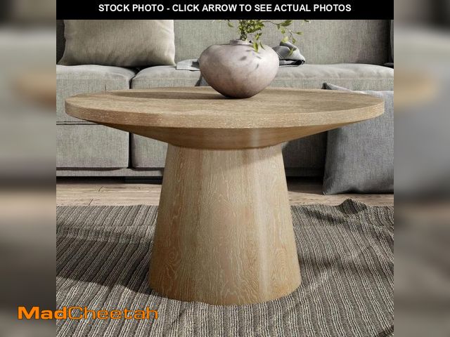 Lot 74-12491925 - (MISSING HARDWARE) Furniture of America Leander 29 in. Oak Round Wood Coffee Table with Cone-Shaped ...