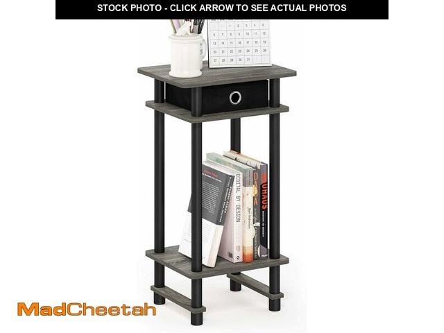 Lot 74-14068080 - Furinno Turn-N-Tube Tall End Table, French Oak Grey/Black/Black - UNUSED