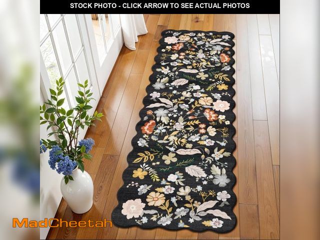 Lot 74-12212286 - 2x6 Scalloped Hallway Runner Rug Ã¢â¬â Non-Slip Washable Boho Floral Carpet Runner for Kitchen, E...