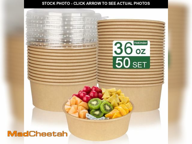 Lot 74-12708630 - 50 Pack 36oz Large Paper Bowls with Lids, Disposable Compostable Kraft Paper bowls with lids, Meal P...