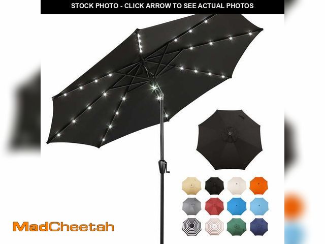 Lot 74-14086593 - Sun-Ray 9 FT 32 LED Patio Solar Umbrella w/ Push Button Tilt and Crank Outdoor Umbrella Black - UNUS...