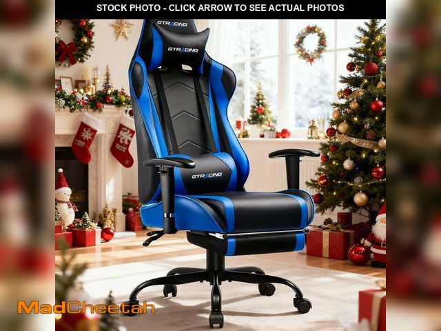 Lot 74-12890114 - GTRACING Gaming Chair Office Chair PU Leather with Footrest&amp;Adjustable Headrest,Blue - UNUSED