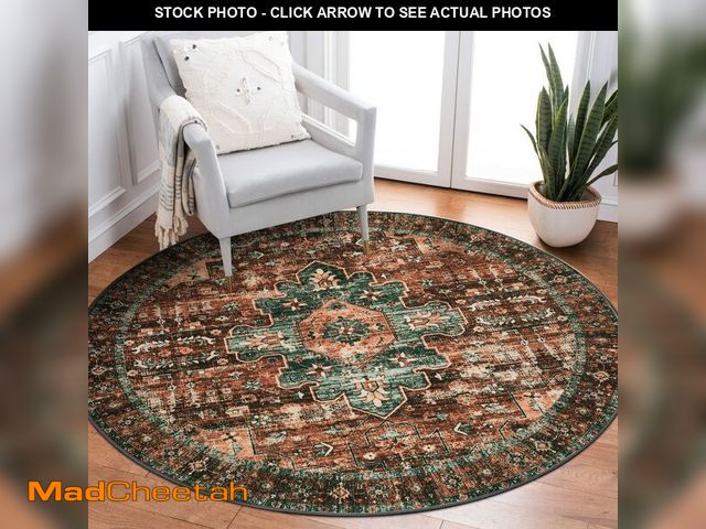 Lot 74-13952576 - Moynesa Ultra-Thin Washable Round Rug - 3Ft Brown Entryway Rug Low Pile Bathroom Circle Mat, Non Sli...