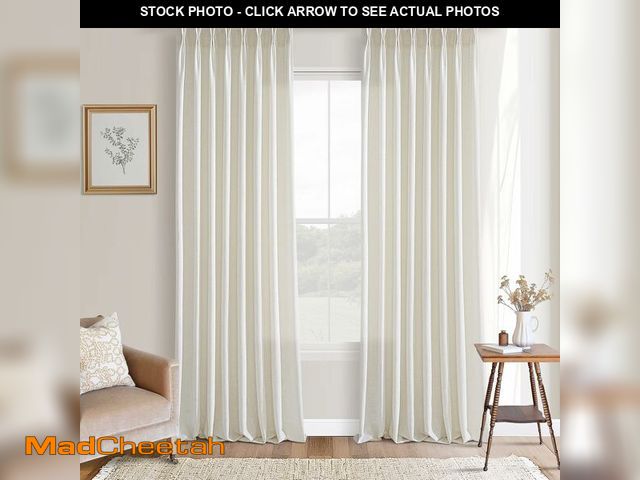 Lot 74-13583652 - 132 Inch Pinch Pleat Linen Curtains 2 Panels Set for High Ceiling Living Dining Room Semi Sheer Line...