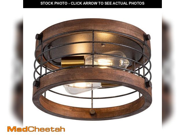 Lot 74-12609156 - wochos Farmhouse Flush Mount Ceiling Light, 12.6 Inch 2-Light Metal and Wood Close to Ceiling Light ...