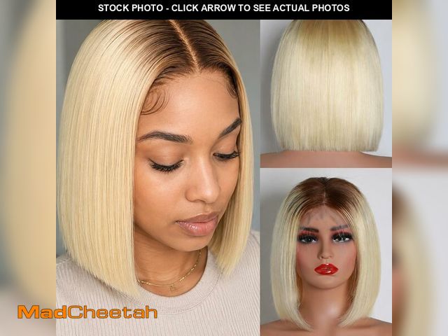 Lot 74-14297438 - GIRLOFDREAMS Ombre Blonde Bob Wig Human Hair 13x4 Lace Front Bob Wig Straight Glueless Wig Pre Pluck...