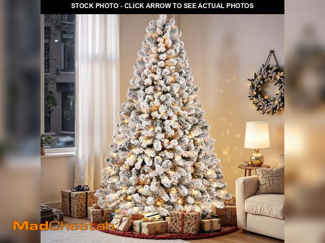 Lot 74-12678653 - Alupssuc 6.5ft Prelit Snow Flocked Artificial Holiday Christmas Tree w/ Warm White Lights, Foldable ...