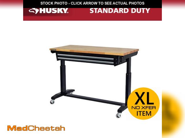 Lot 74-13768673 - Husky 52 in. W x 24 in. D 2-Drawer Adjustable Height Blaxk Work Table with Solid Wood Top - UNUSED