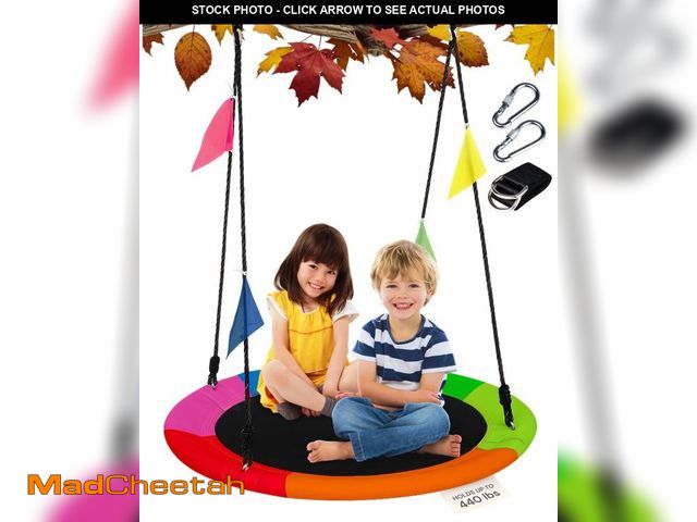 Lot 74-12311683 - PLAYVIBE 40-Inch Saucer Swing for Kids Outdoor - Multicolor Tree Swing - 440lb Capacity - 600D Oxfor...