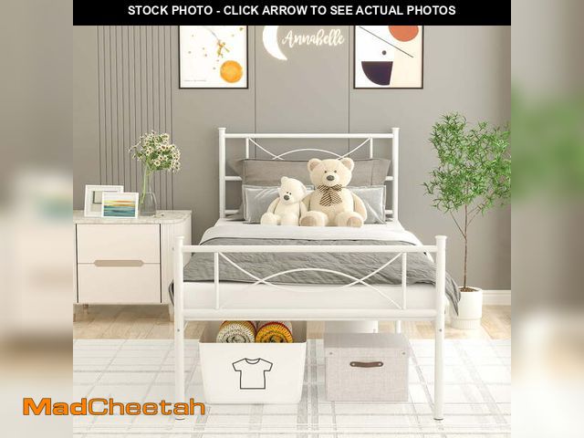 Lot 74-12862534 - Teraves Single Metal Platform Bed Frame with Headboard for Kids Teens, Twin Size Kids Bed with Stora...