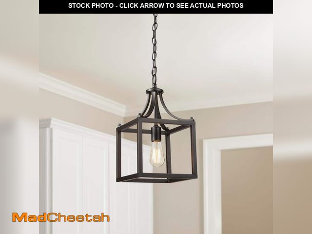 Lot 74-12804210 - *DIRTY* Hampton Bay Boswell Quarter 9-1/2 in. 1-Light Distressed Black Farmhouse Mini-Pendant Kitche...