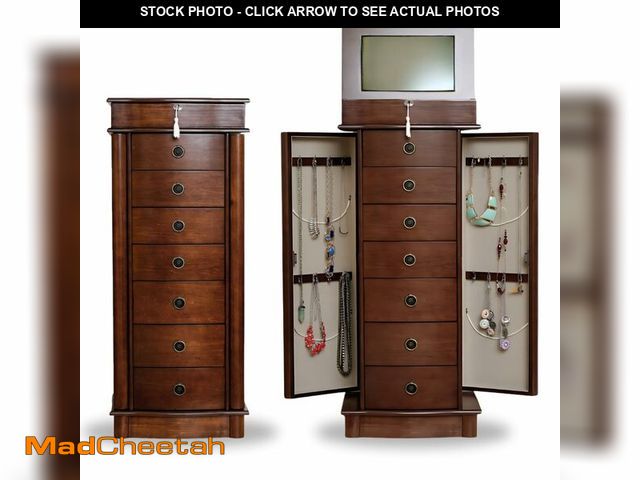Lot 74-12569242 - Hives and Honey Noel Standing Jewelry Armoire Cabinet, Locking Organizer with Flip Top Mirror, 2 Sid...