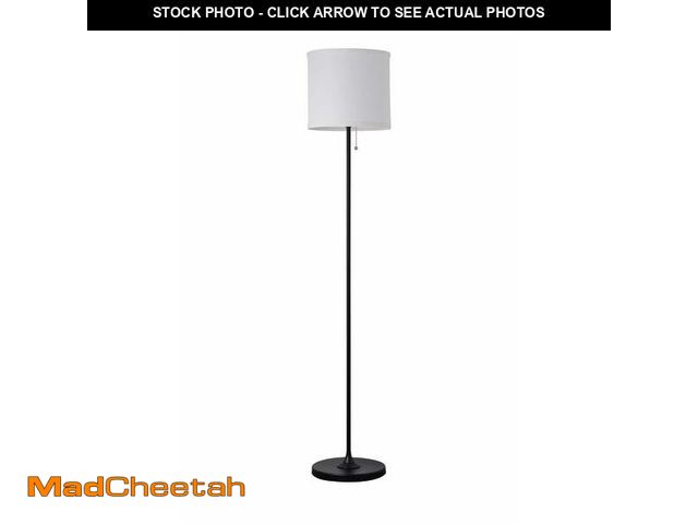 Lot 74-12858373 - Mainstays Classic 56.5" Black Finish Shaded Floor Lamp with White Fabric Shade, Adult Use. - UNUSED
