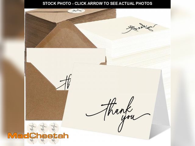 Lot 74-12436769 - Gueevin 200 Pcs Thank You Cards with Kraft Envelopes and Stickers Bulk, 3.5 x 5 Inch Classy Blank Th...