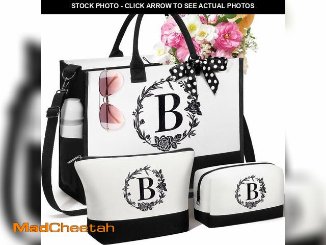 Lot 74-14212364 - Personalized Gifts for Women, Initial Canvas Tote Bag &amp; Makeup Bag Monogrammed Beach Tote Bags f...