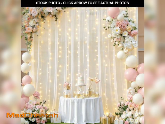 Lot 74-14148906 - Ivory Tulle Backdrop Curtain with Lights Strings, Elegant Sheer Photo Backdrop Drapes 2 Panels, Soft...