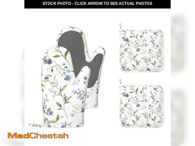 Lot 74-13630316 - Spring Flowers Silicone Oven Mitts and Pot Holders,Purple Berry Floral Heat-Resistant 4 Piece Kitche...