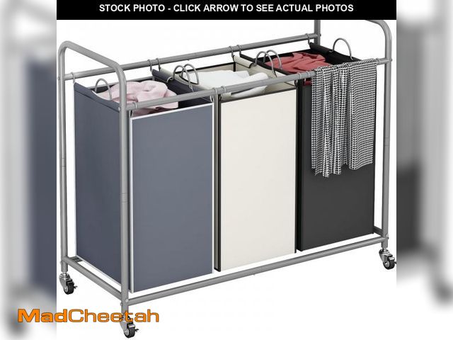 Lot 74-12050535 - LINZINAR 3-Bag Laundry Basket Sorter Laundry Hamper Cart with Heavy Duty Rolling Lockable Wheels and...