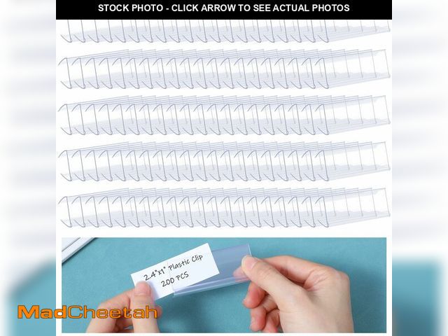 Lot 74-13621006 - 200 Pcs Wood Shelf Label Holders Clear Plastic Price Tag 2.4 in x 1 in, Ticket Holder, Clips On to S...
