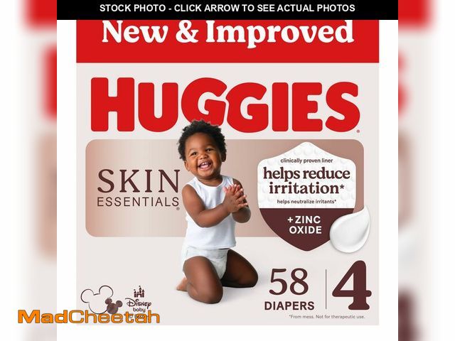 Lot 74-14298095 - Huggies Size 4 Diapers, Skin Essentials Baby Diapers, Size 4 (22-37 lbs), 58 Count, Packaging May Va...