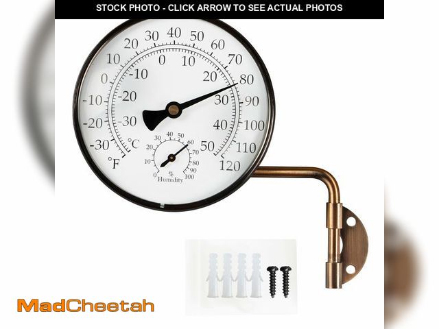 Lot 74-12712011 - Foxyoo 4-Inch Brass Outdoor Thermometer - Analog Temperature Gauge for Patio, Greenhouse and Garage ...